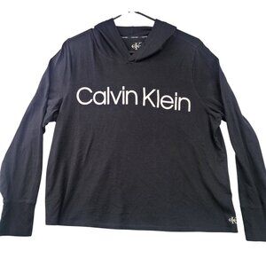 Calvin Klein Black Long-Sleeve Hooded Lightweight T-Shirt Medium